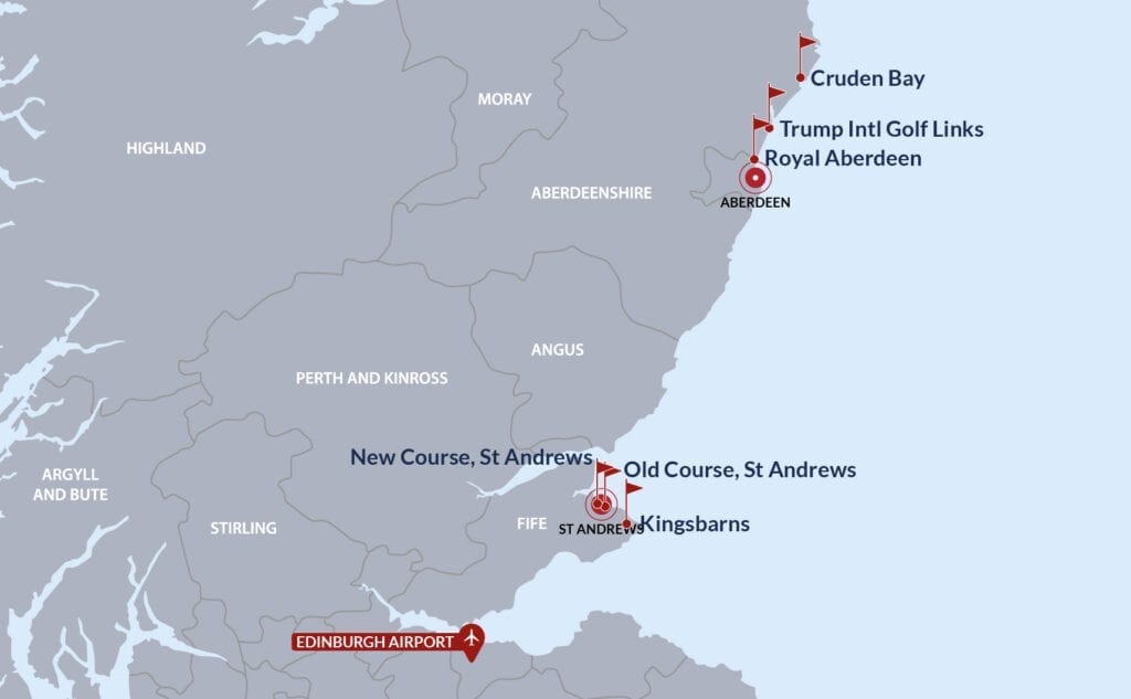 ST Andrews & Aberdeenshire Golf Map